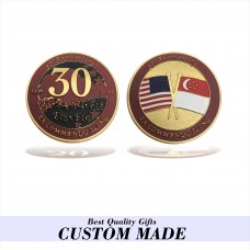 24k gold plated 3D casting anniversary coin with soft enamel fill color